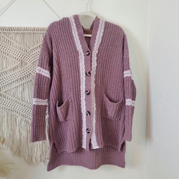POL CABLE KNIT LACE DETAIL BOW BUTTON CARDIGAN! Size Small. - Picture 1 of 12